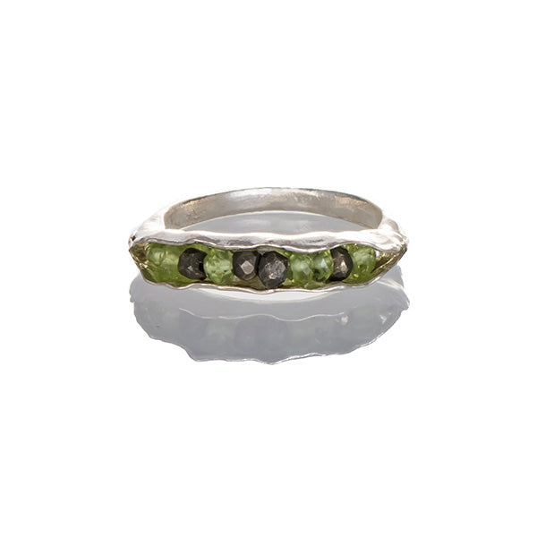Peridot and pyrite pod ring
