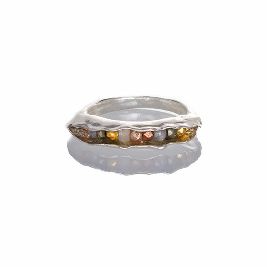 Sterling silver pod ring with a mix of semi-precious stones.