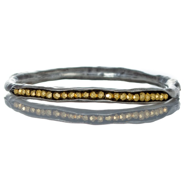 Silver pod bangle with gold pyrite
