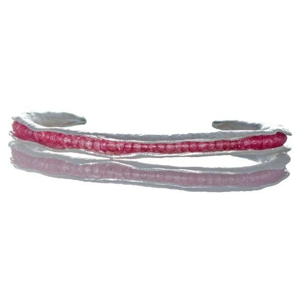 Silver pod cuff with pink topaz