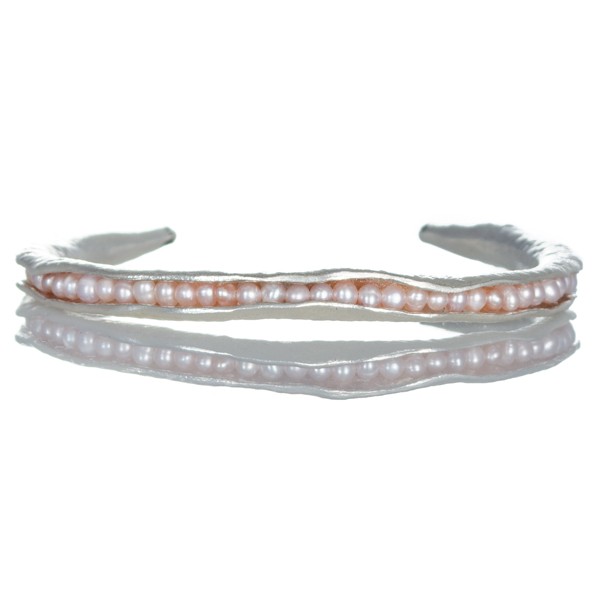 Silver pod cuff with pink pearls