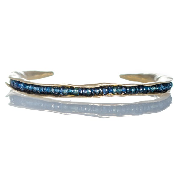 10kt gold pod cuff with sapphires