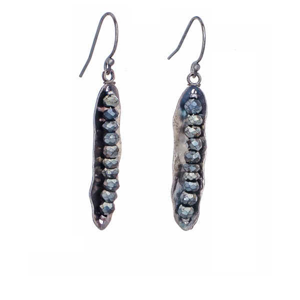 Art deco earrings with pyrite and antiqued silver