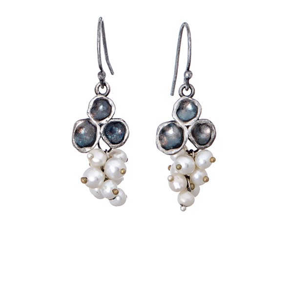 Pearl and oxidized sterling silver earrings