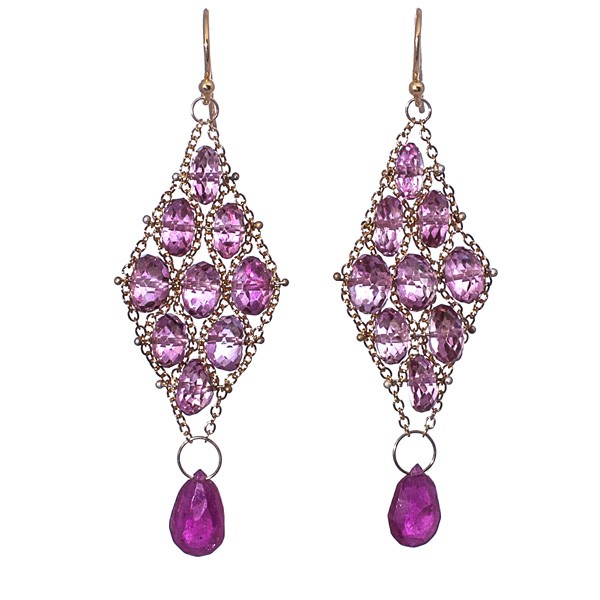 Pink topaz and ruby earrings