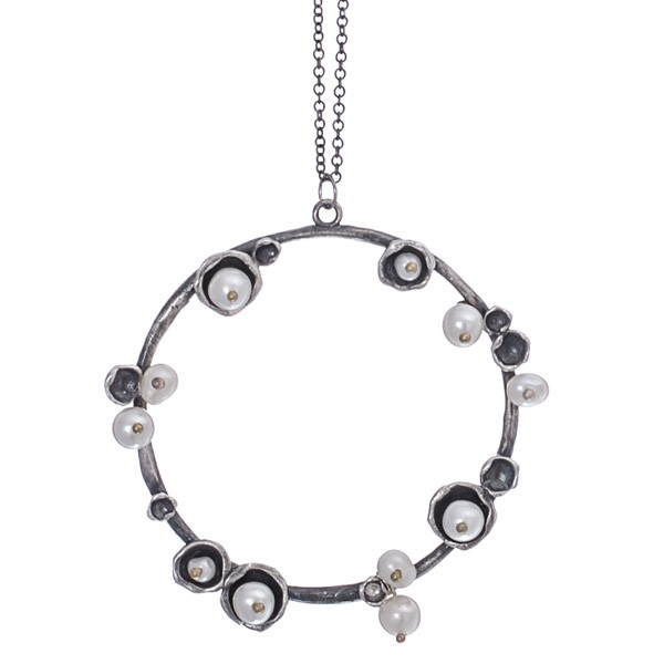 Pearl and oxidized sterling silver necklace