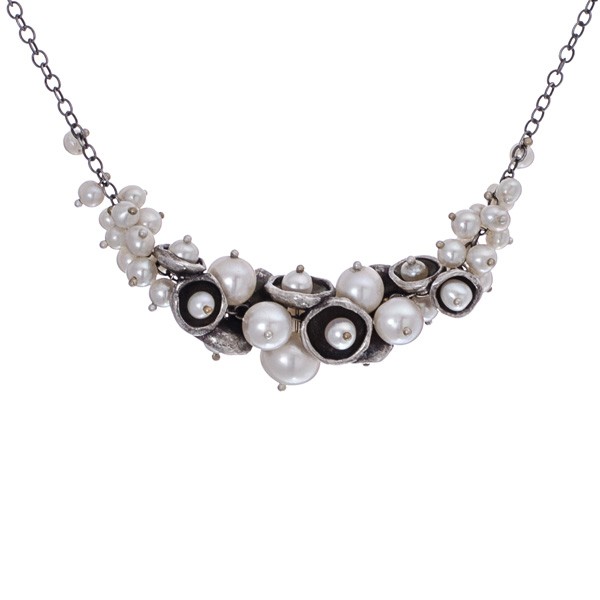 Pearl and oxidized sterling silver necklace
