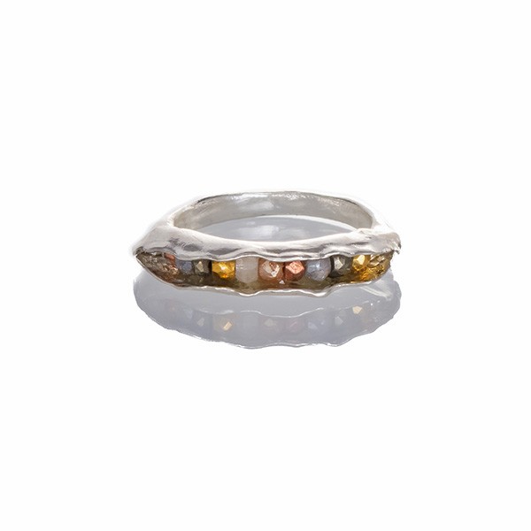 Sterling silver pod ring with a mix of semi-precious stones.